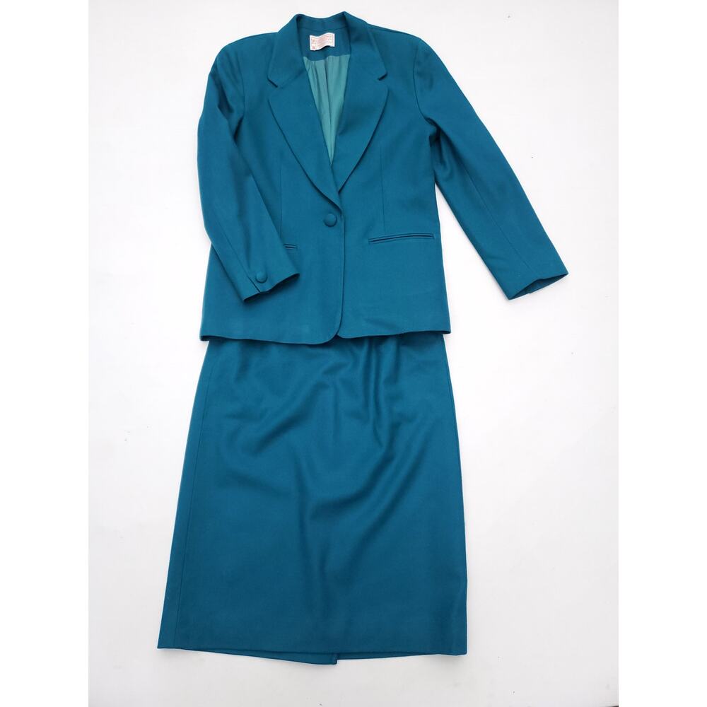 Pendleton Petite Wool Skirt Suit Blazer Career Classic Ivy Prep Academia Teal 8P